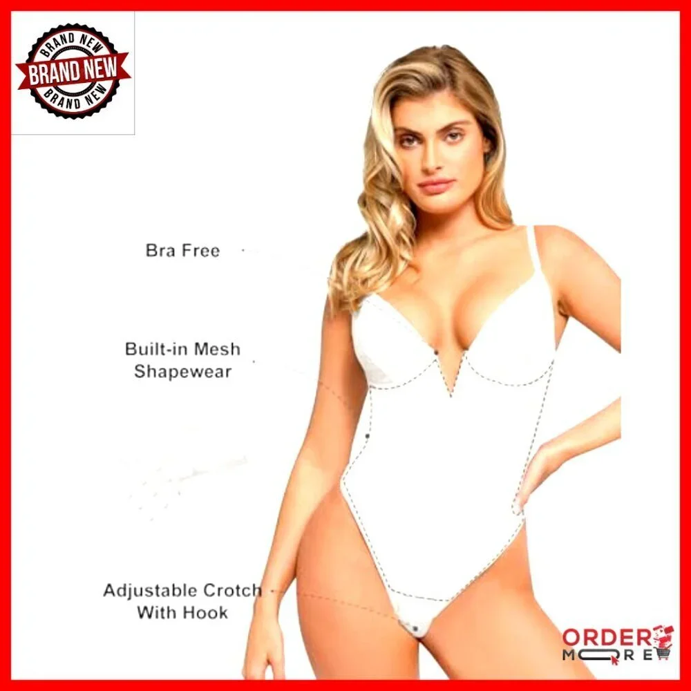 Deep V Neck Lace Bodysuit Tummy Control Shapewear Corset Elegant Chic